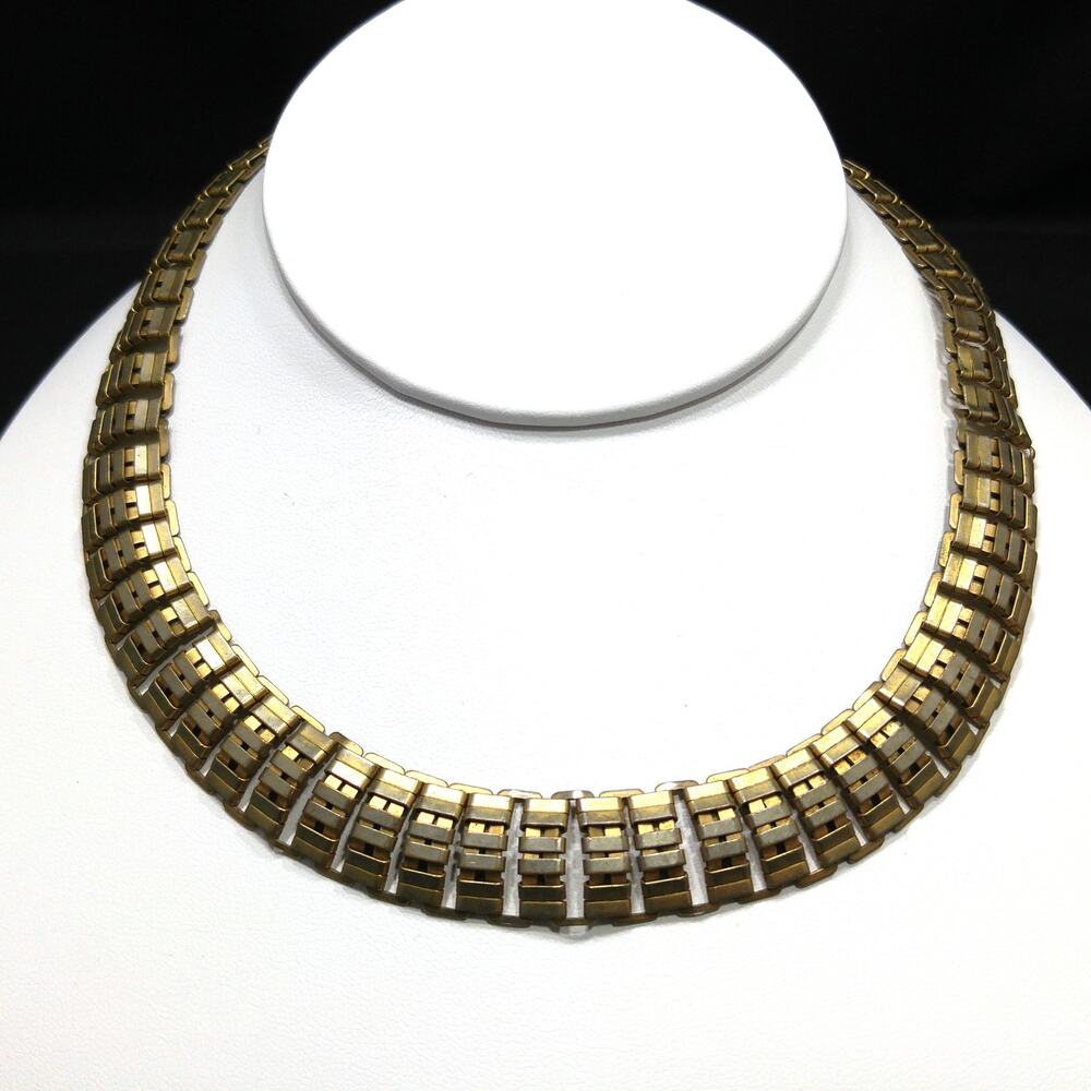 Vintage Brass Chain Choker Necklace, Traces of Vermeil, 1930s Vintage Jewelry